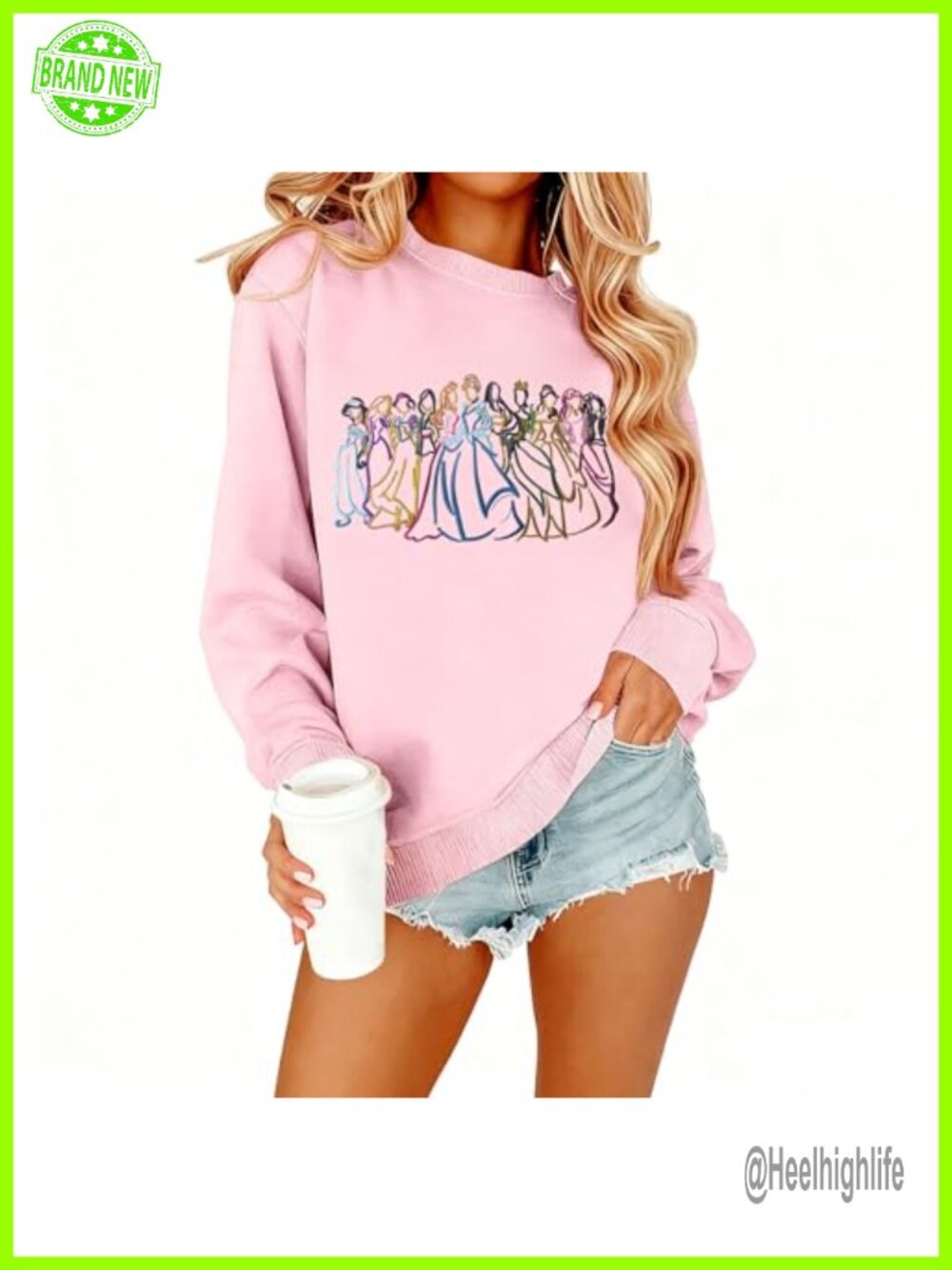 Princess Embroidered Crewneck Sweatshirt Women Long Sleeve Pullover
